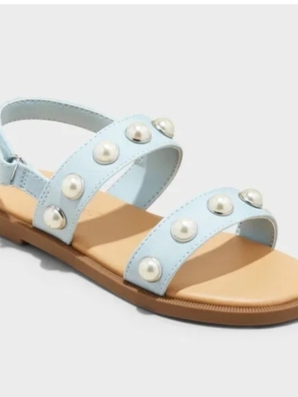Pearl-Stud Light Blue Kids Summer Sandal